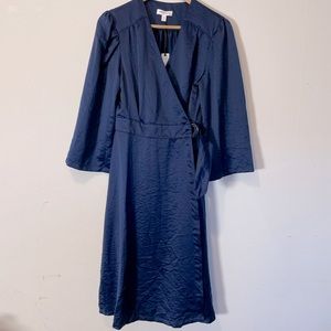 Satin navy blue wrap dress. Prologue, NWT size M